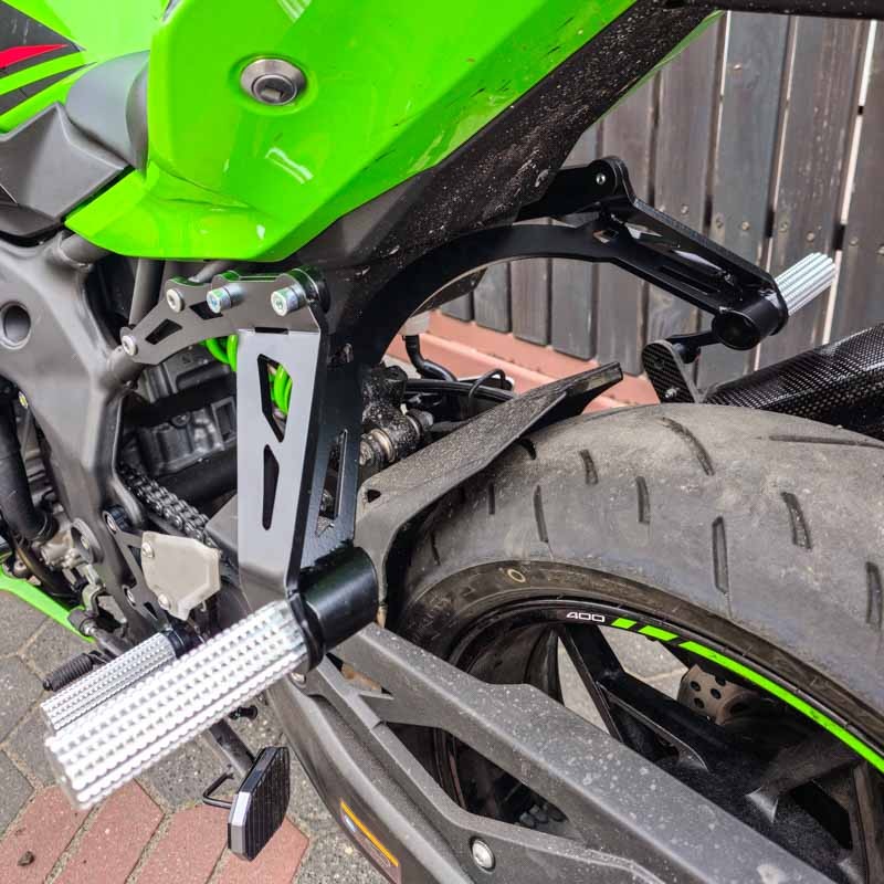 thumbnail image 2 of Full Set (Front/Rear) Black Footpeg Mounts For Kawasaki Ninja ZX - Stainless Steel 2 of 4